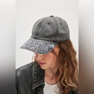 NWT Free People Understated Reiko Leather Washed Baseball Cap black